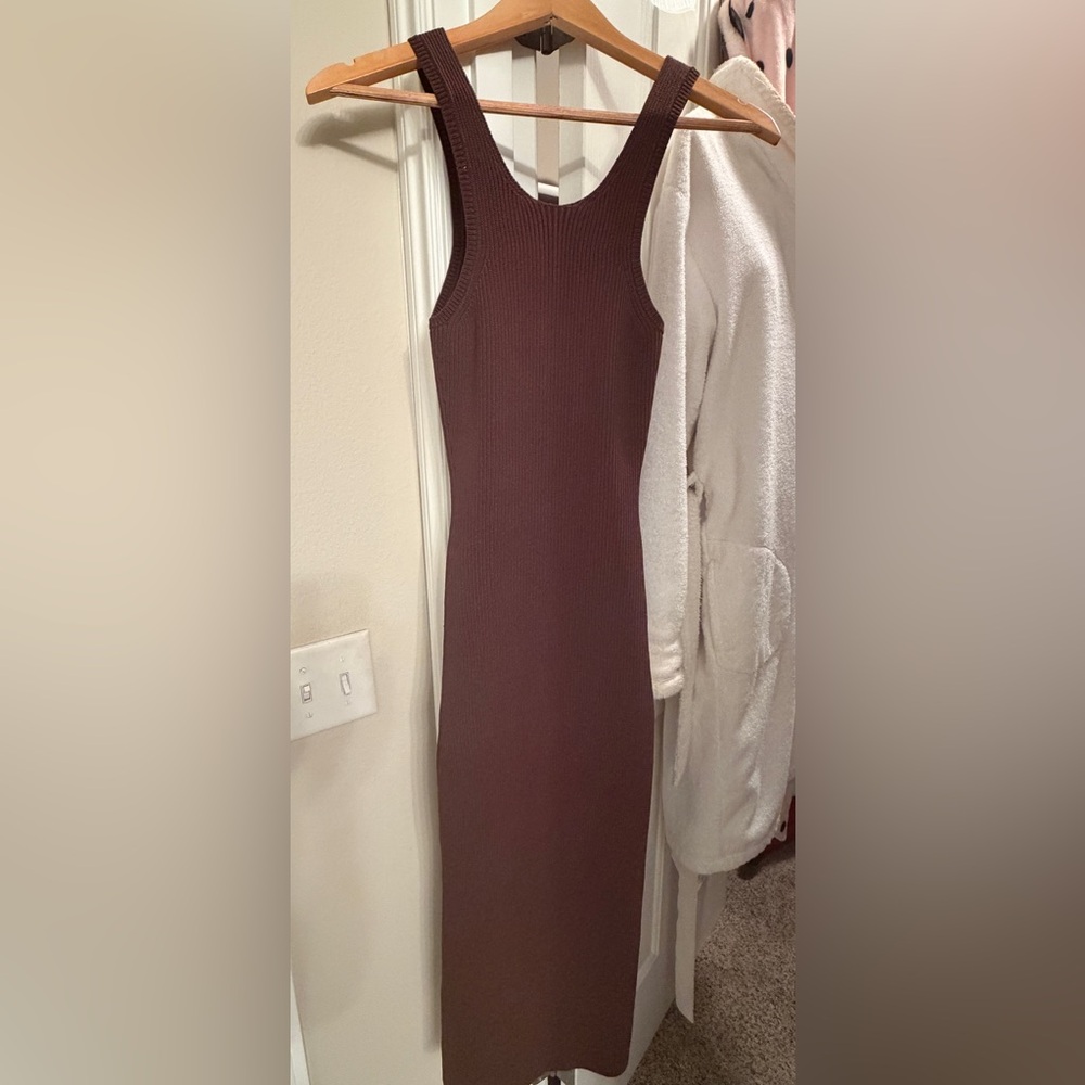 Toteme Ribbed Sleeveless Midi Dress in Chocolate Brown